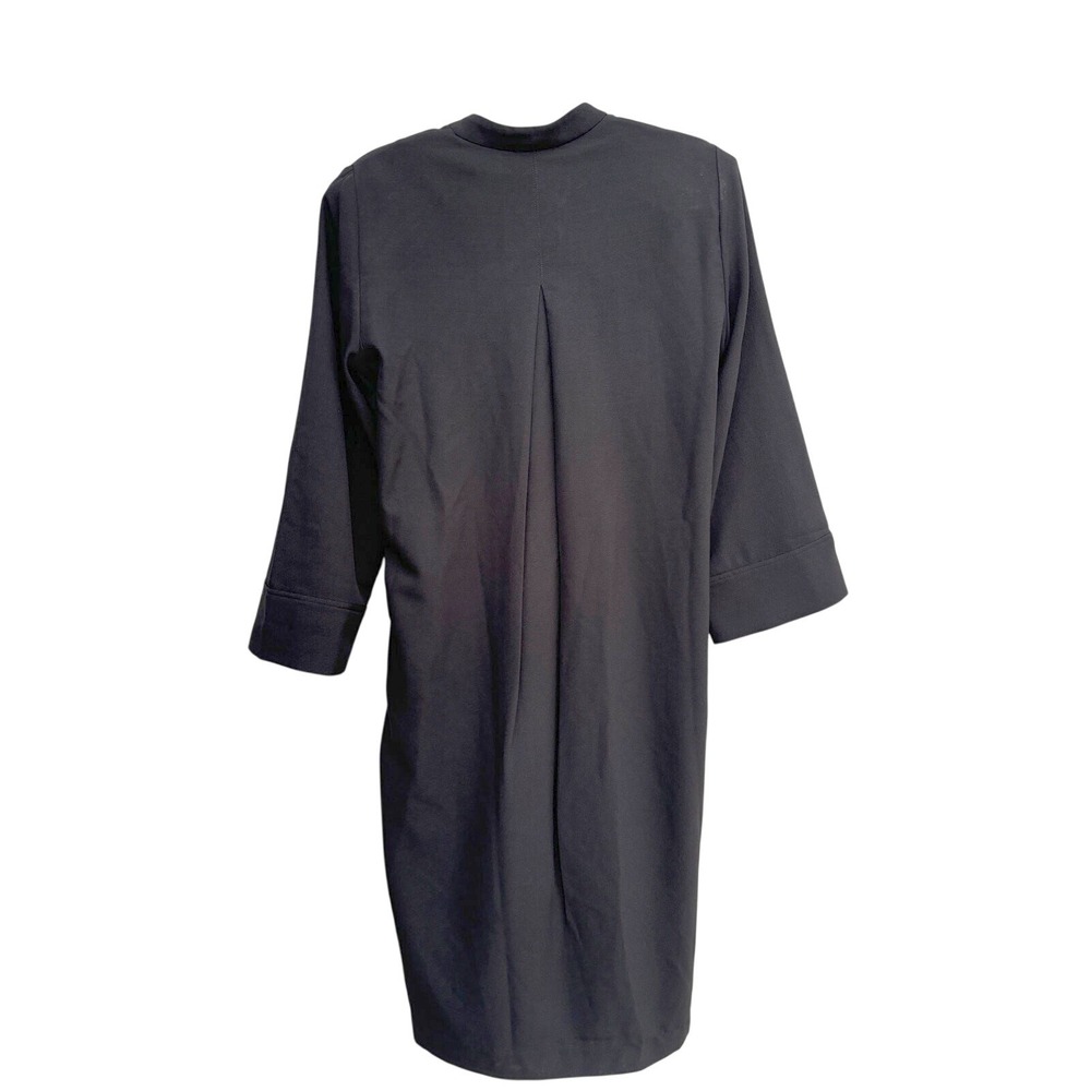 Ganni Black Wrap Midi Dress Toggle‎ Button 3/4 Sleeve Recycled Blend Size 38 - Picture 2 of 7